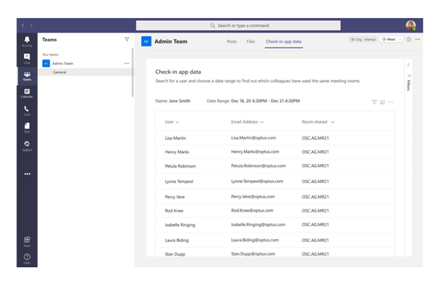 Screen from Outlook showing new functionality