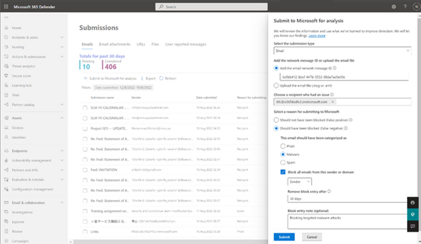 Microsoft Defender for Office 365: Tenant blocks via admin submission