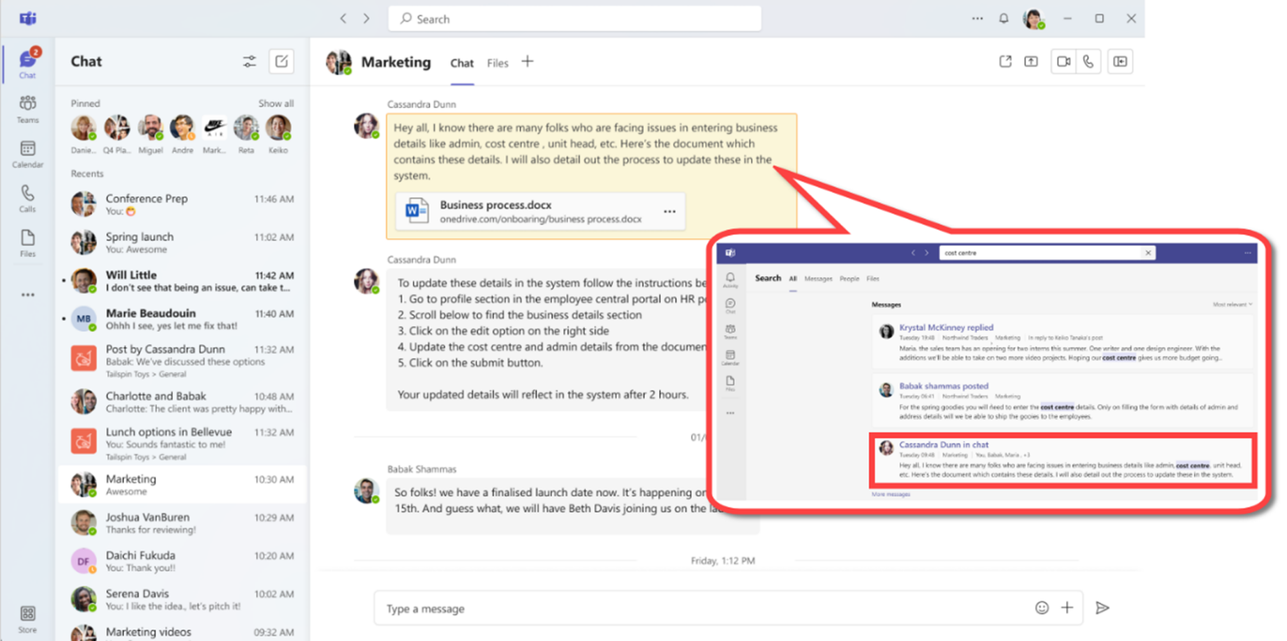 Microsoft Teams: Viewing the Full Chat conversation thread after clicking on search message results