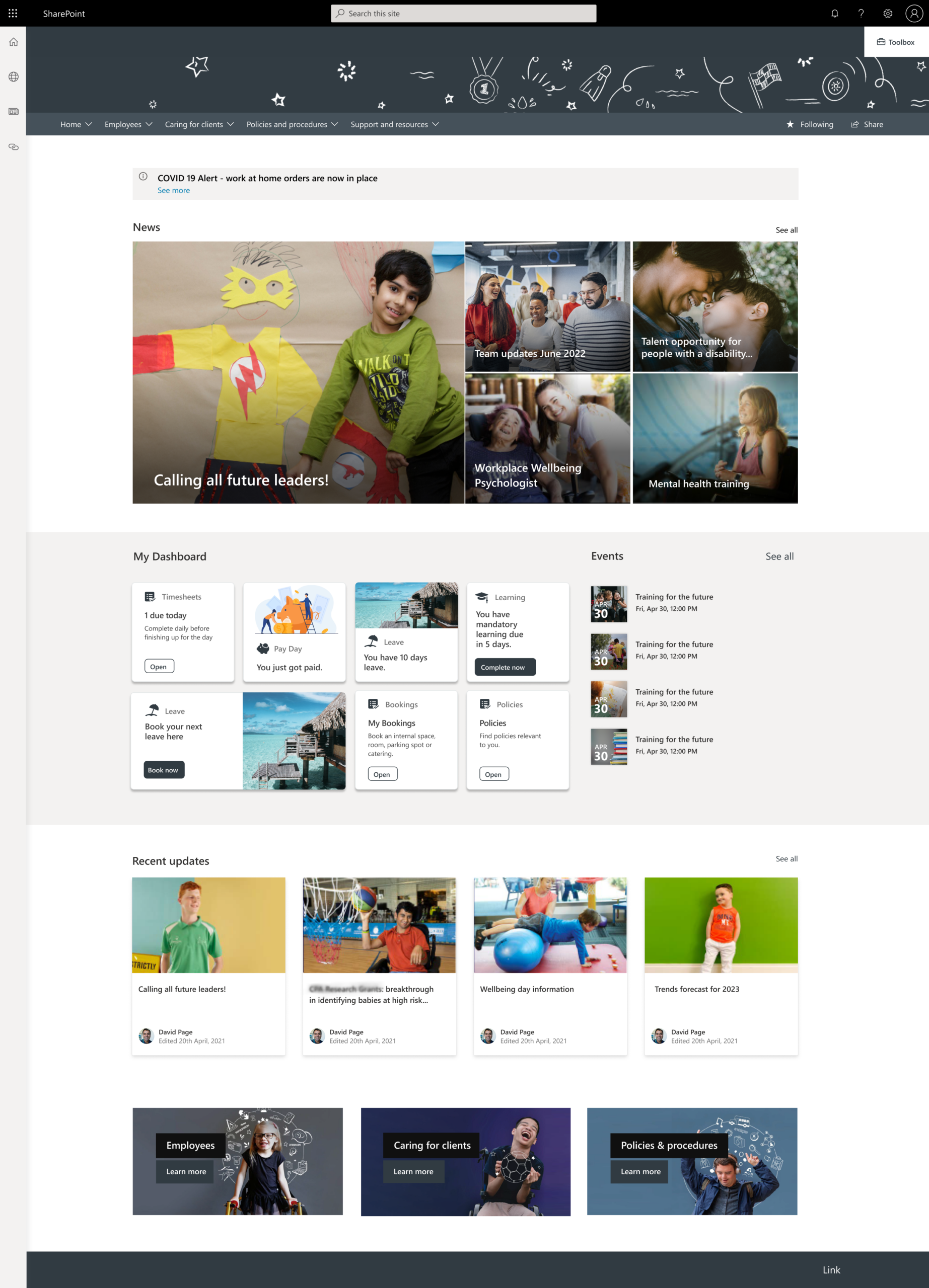 Intranet homepage