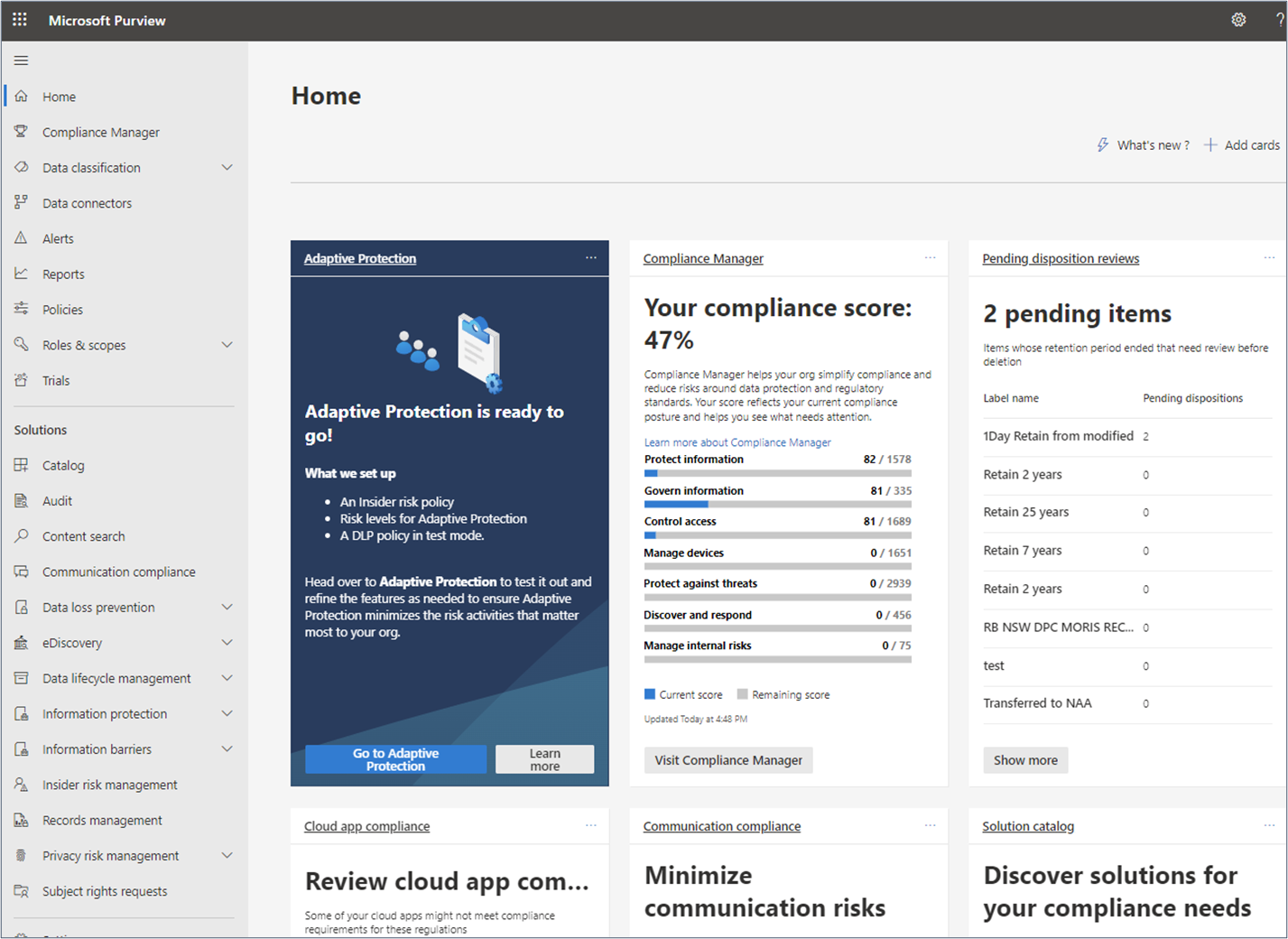 The Microsoft Purview compliance portal
